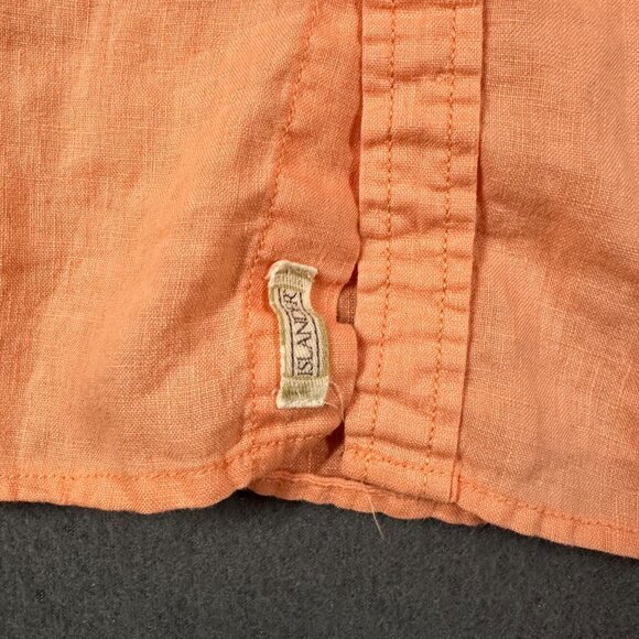 Islander Mens Large Orange Peach Short Sleeve Button Up Linen Shirt Pockets - Picture 7 of 11